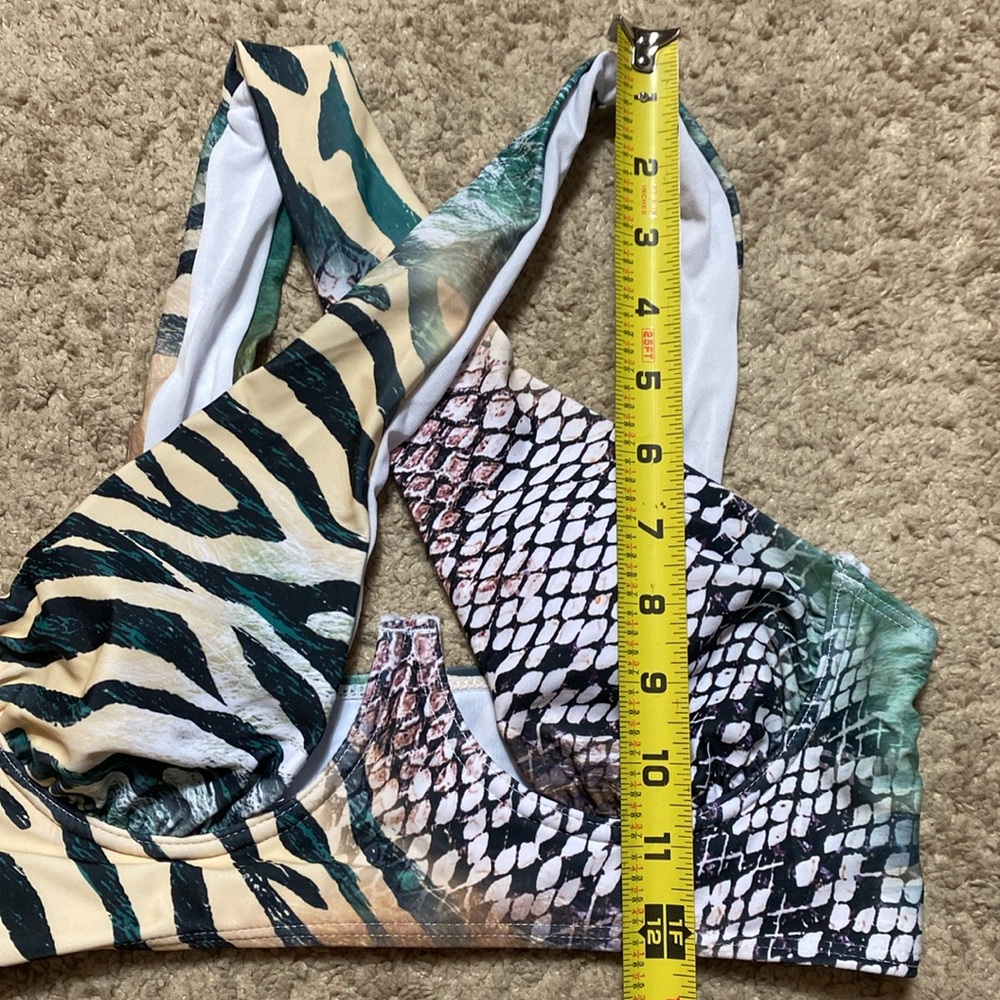 Shein Zebra Stripe & Snakeskin Push Up Bikini Top S - Picture 5 of 7